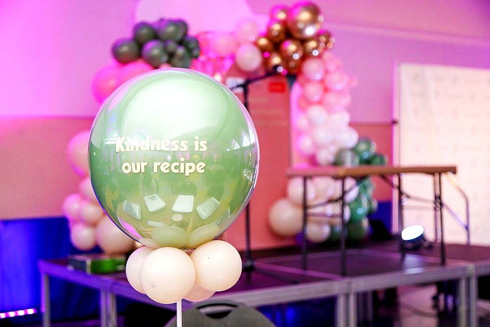 Corporate centerpiece with a printed company logo
